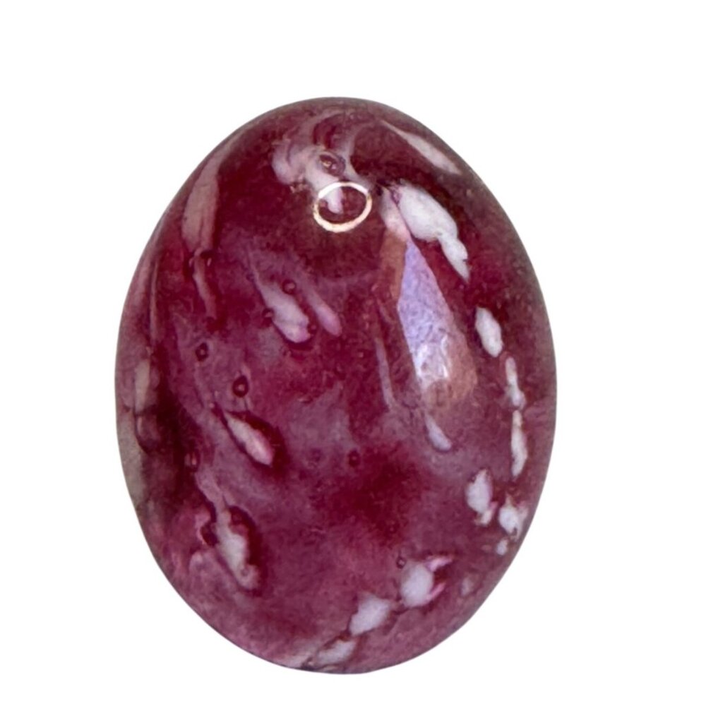 Art Glass Egg Cranberry White Mottled Swirl Decorative 3" - Picture 2 of 7
